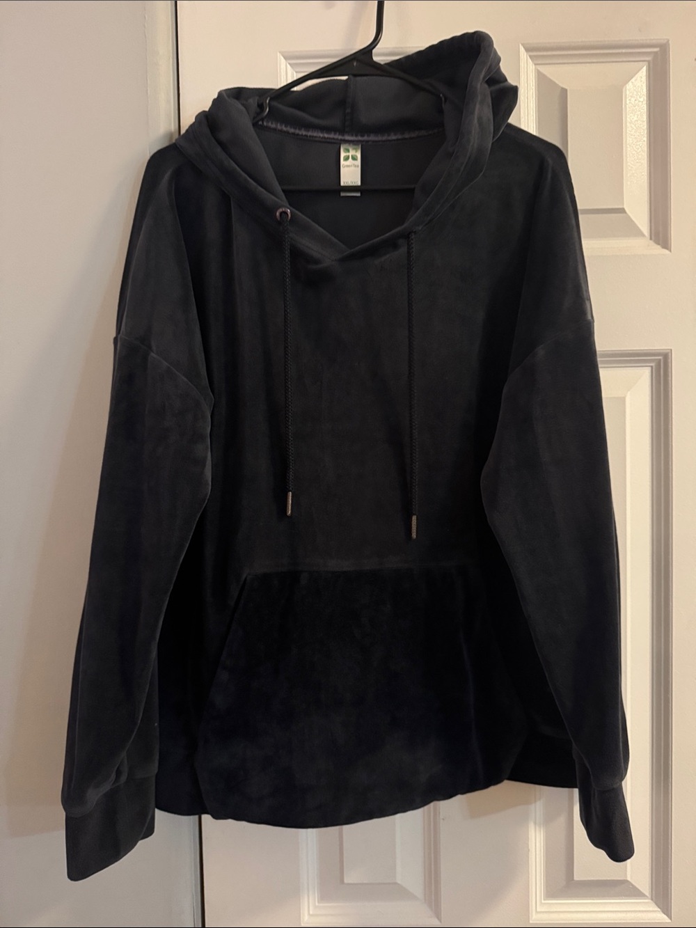 GreenTea Black Velour Hoodie Sweatshirt